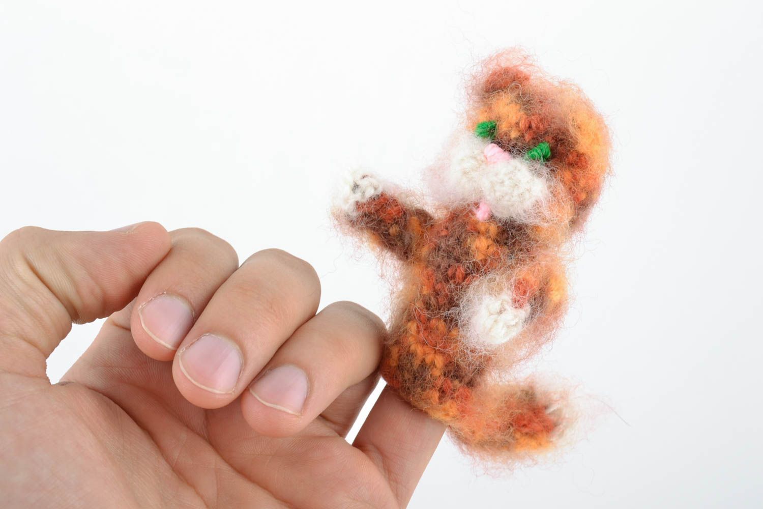 Finger Spielzeug aus Wolle Finger Puppe handmade roter Kater für Kinder klein foto 2