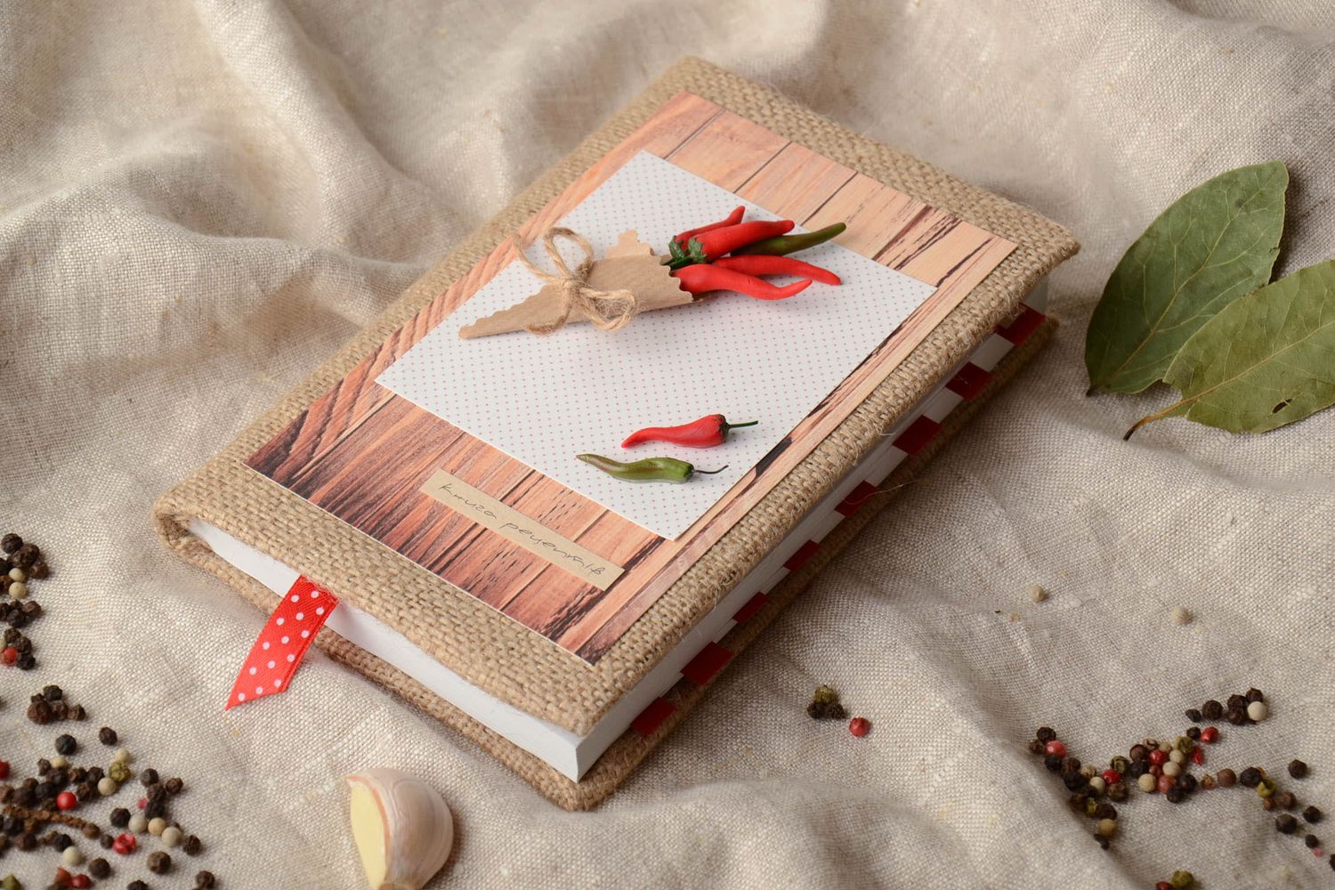 Unusual handmade notebook for recipes decorated with polymer clay elements photo 1