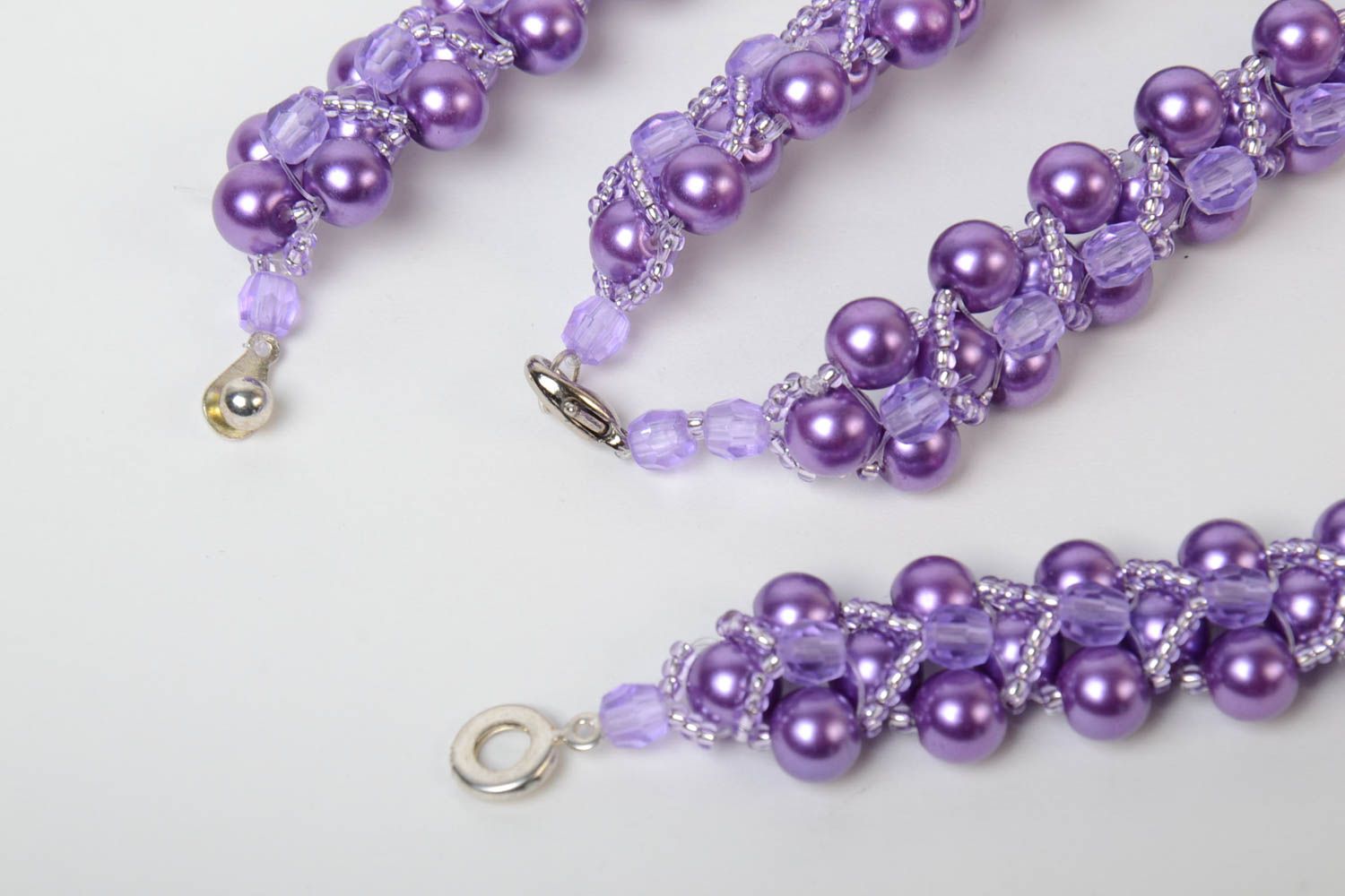 Parure de bijoux violets faite main en perles fantaisie collier et bracelet photo 3