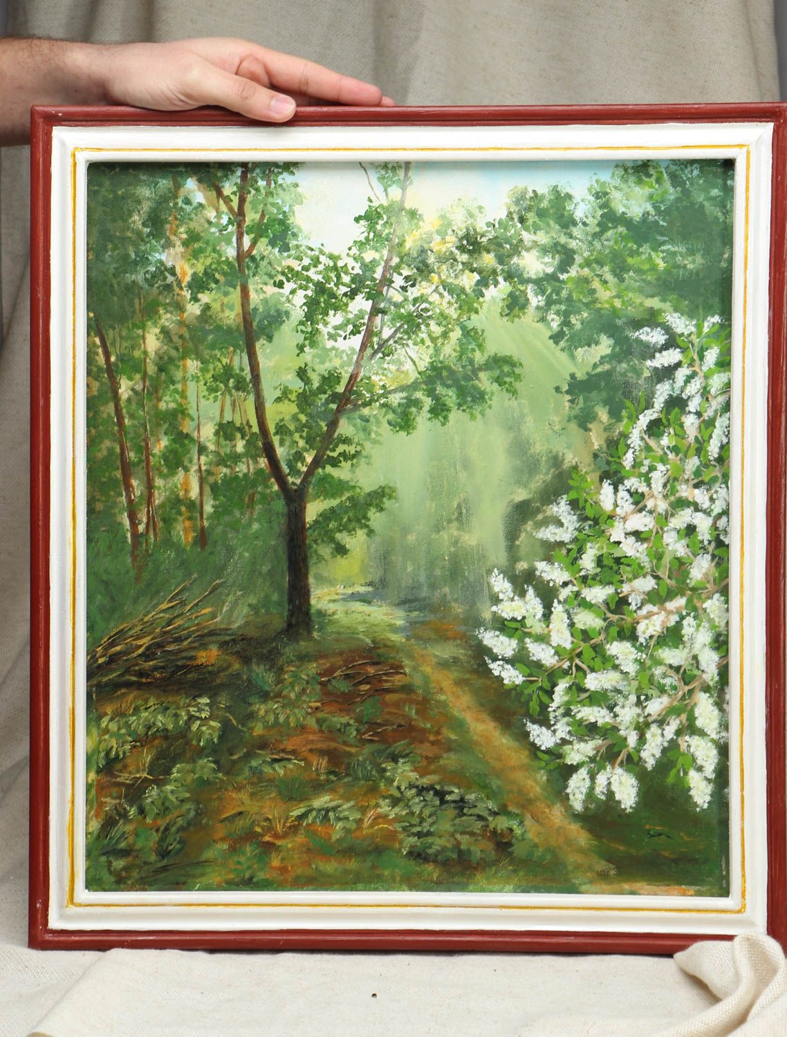 Картина современного художника маслом Утро в лесу фото 3