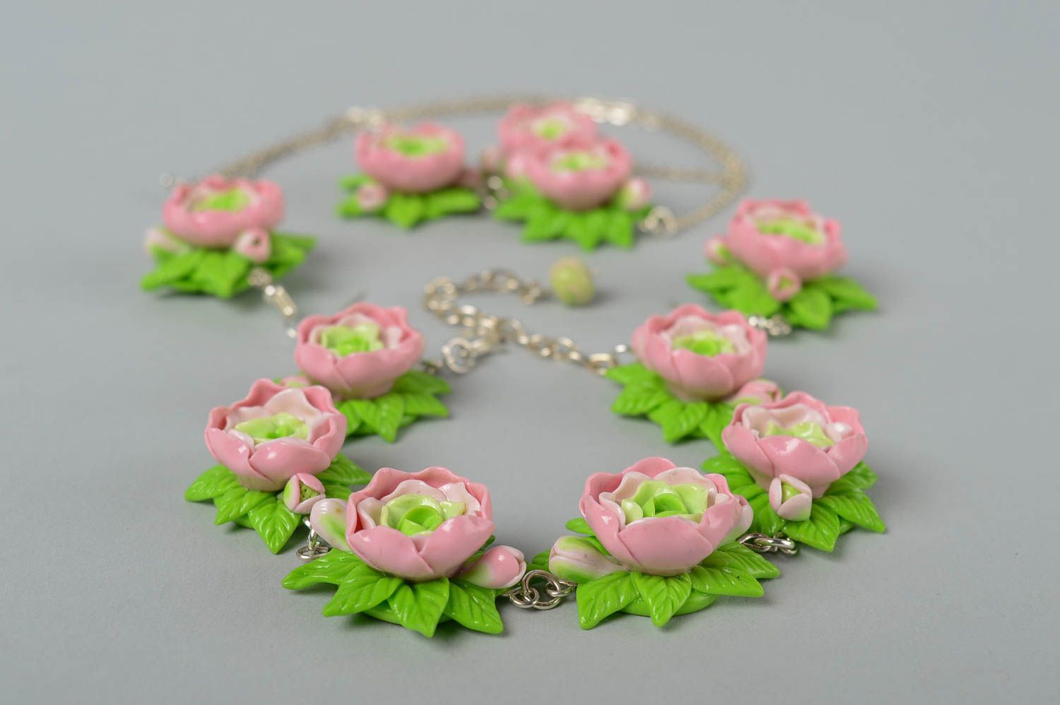 Handmade jewelry set flower necklace wrist bracelet designer earrings gift ideas photo 4