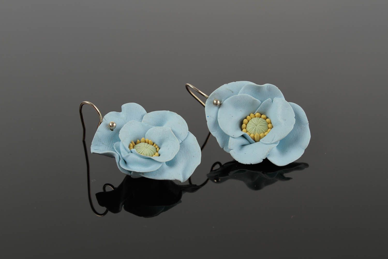 Schmuck Ohrringe handmade Polymer Schmuck Accessoire für Frauen blaue Blumen foto 2