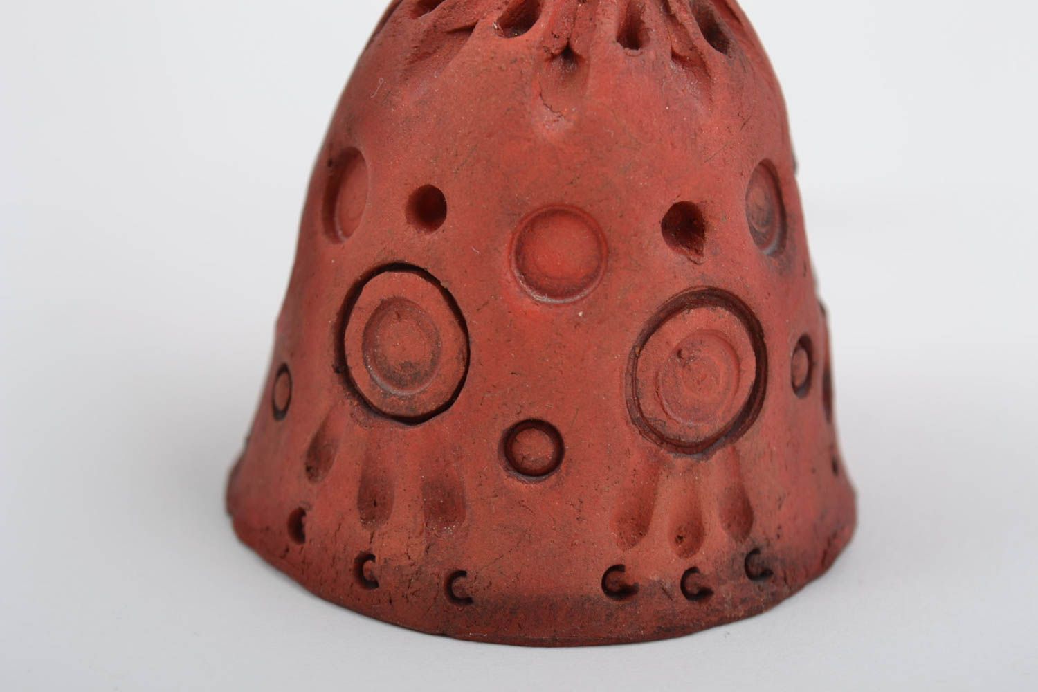 Unusual beautiful handmade patterned clay bell for interior decor photo 5