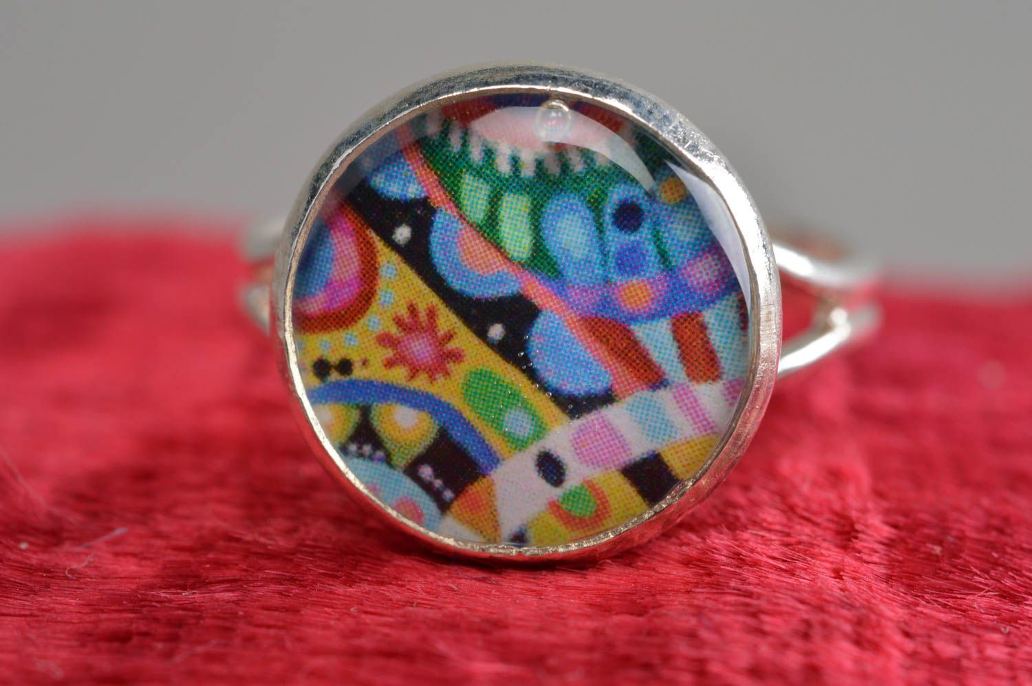 Handmade bright ring with decoupage print and with jewelry resin designer jewelry photo 3