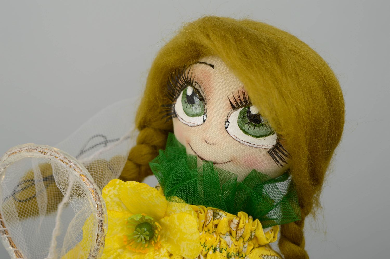 Handmade designer fabric doll Girl with Butterfly Net photo 3