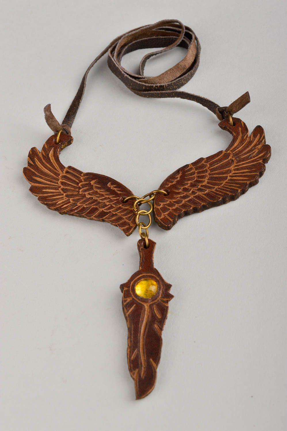 Handmade Halskette mit Anhänger Schmuck für Damen Frauen Accessoire aus Leder foto 4