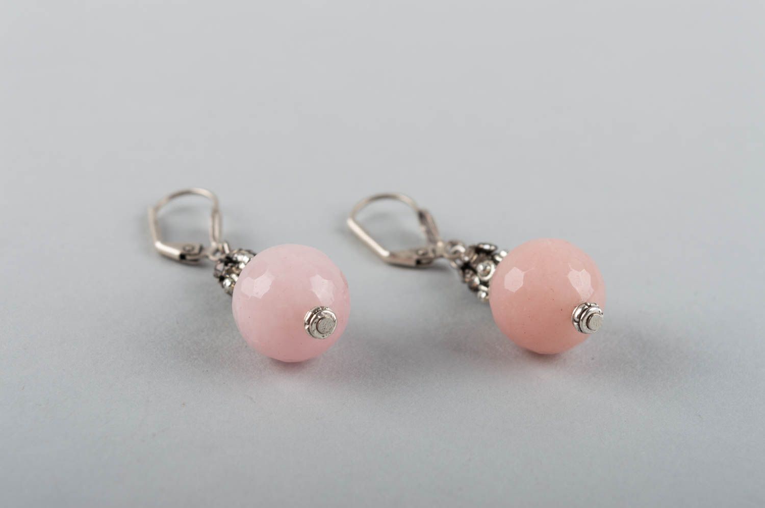 Designer cute elegant beautiful pink earrings made of brass and nephrite photo 3