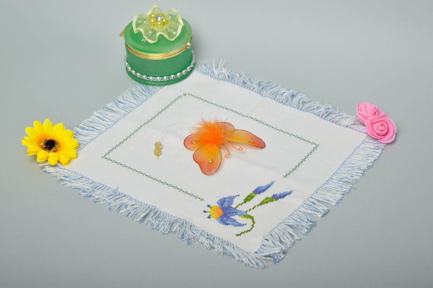 Handmade designer home textile unusual embroidered napkin stylish table decor photo 1