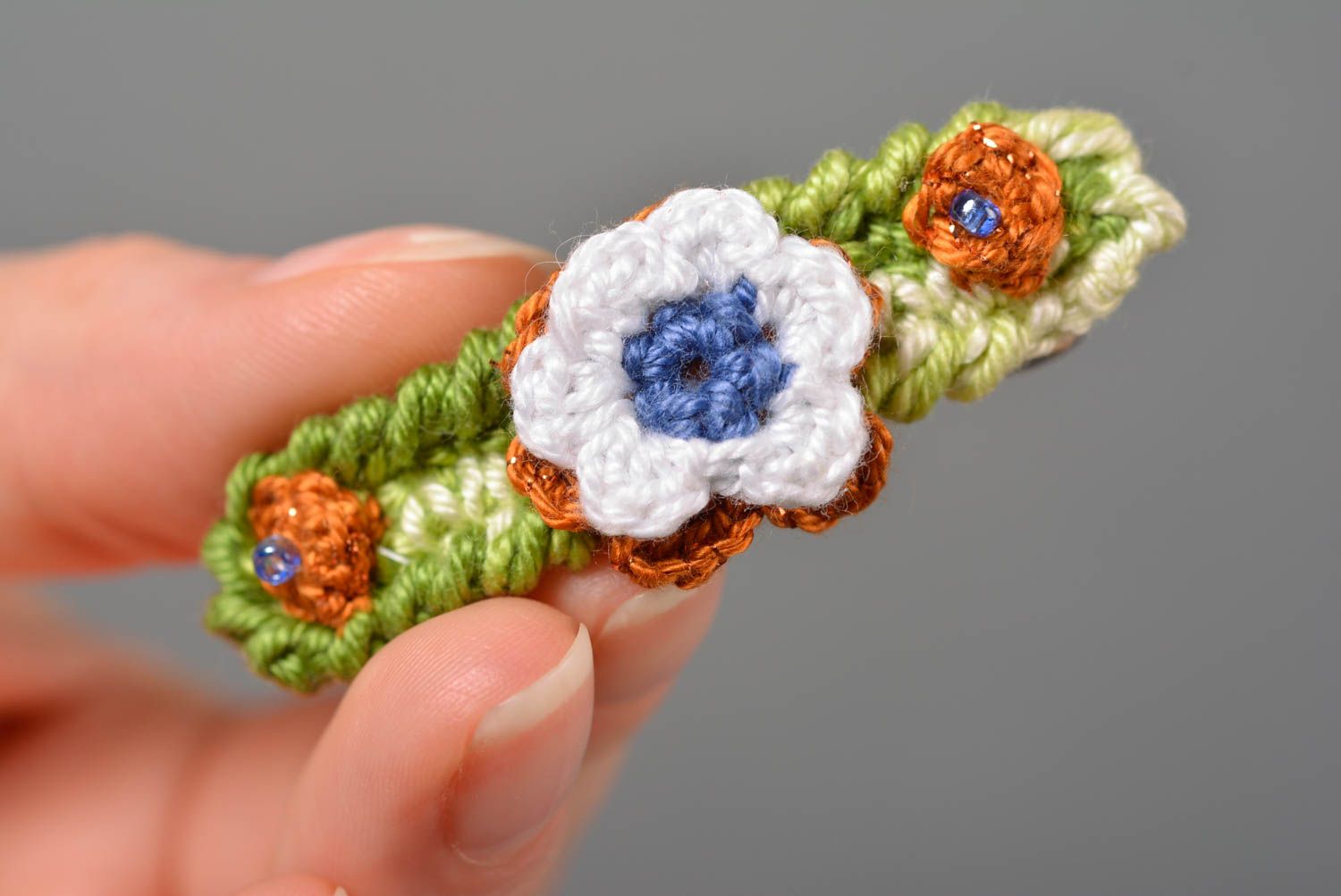 Handmade barrette crocheted hair clip flower hair accessory for women photo 3