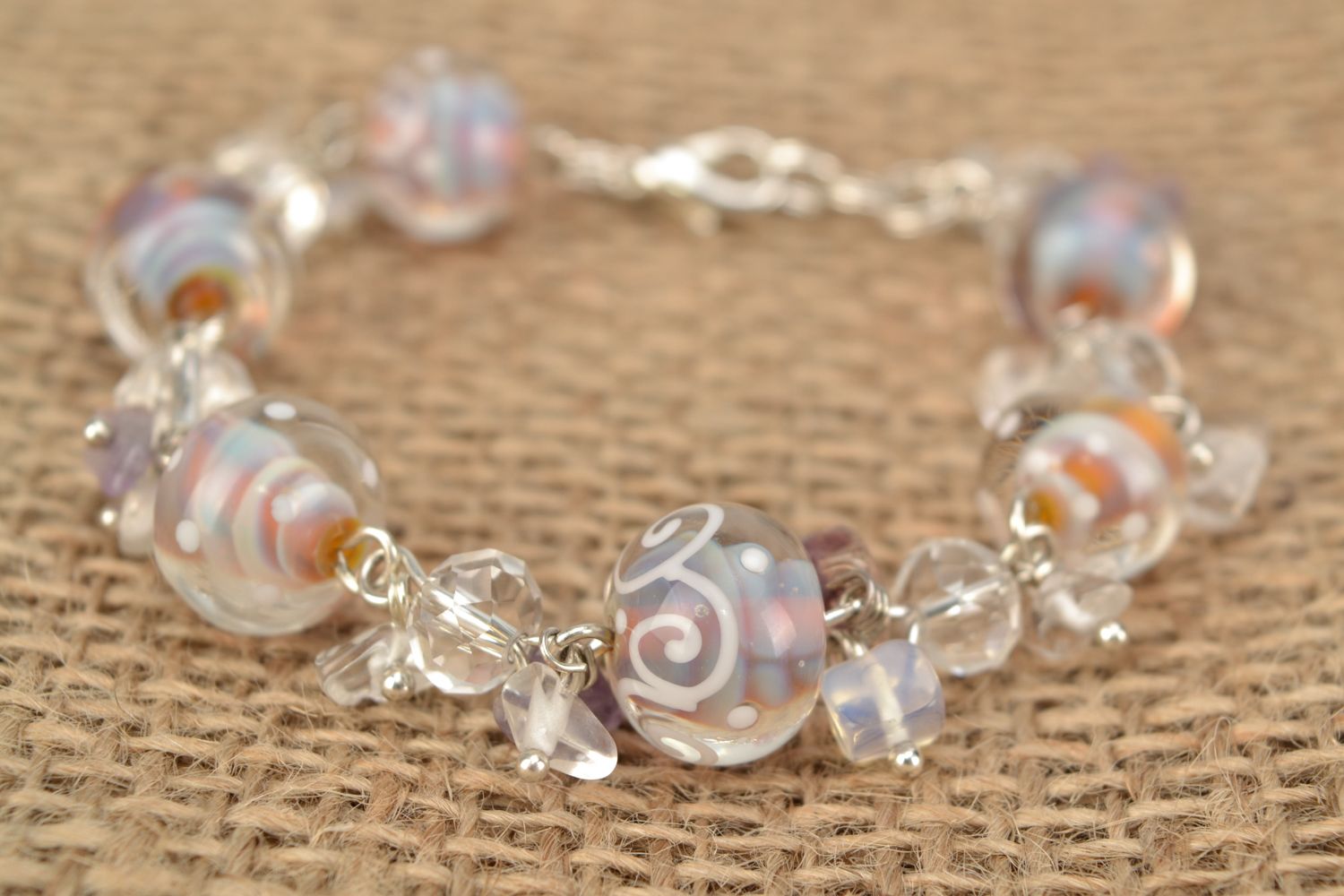 Bracelet with lampwork glass beads Jellyfish photo 2