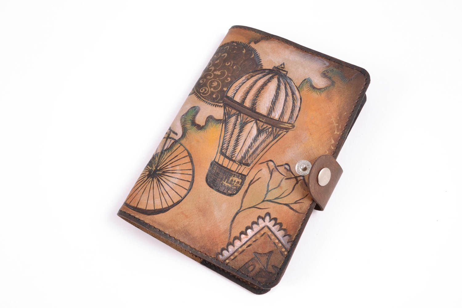 Joli porte-passeport marron en cuir naturel avec peinture de couleurs cadeau photo 3