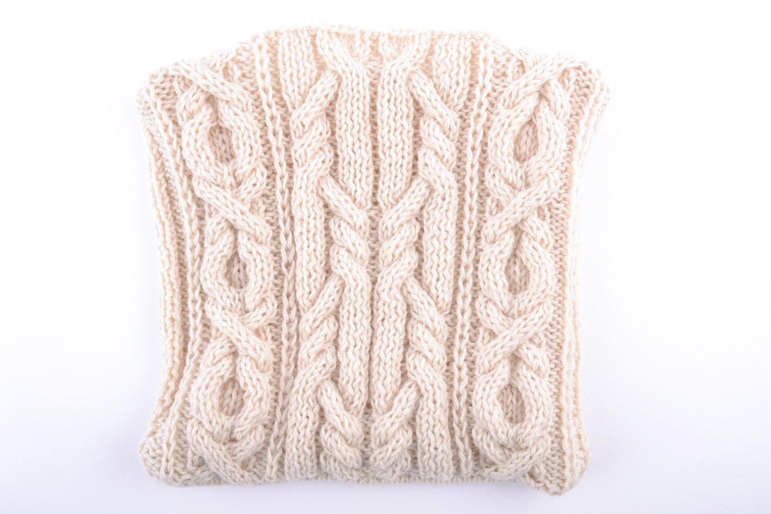 Petite housse de coussin tricotée en mi-laine avec aiguilles faite main photo 5