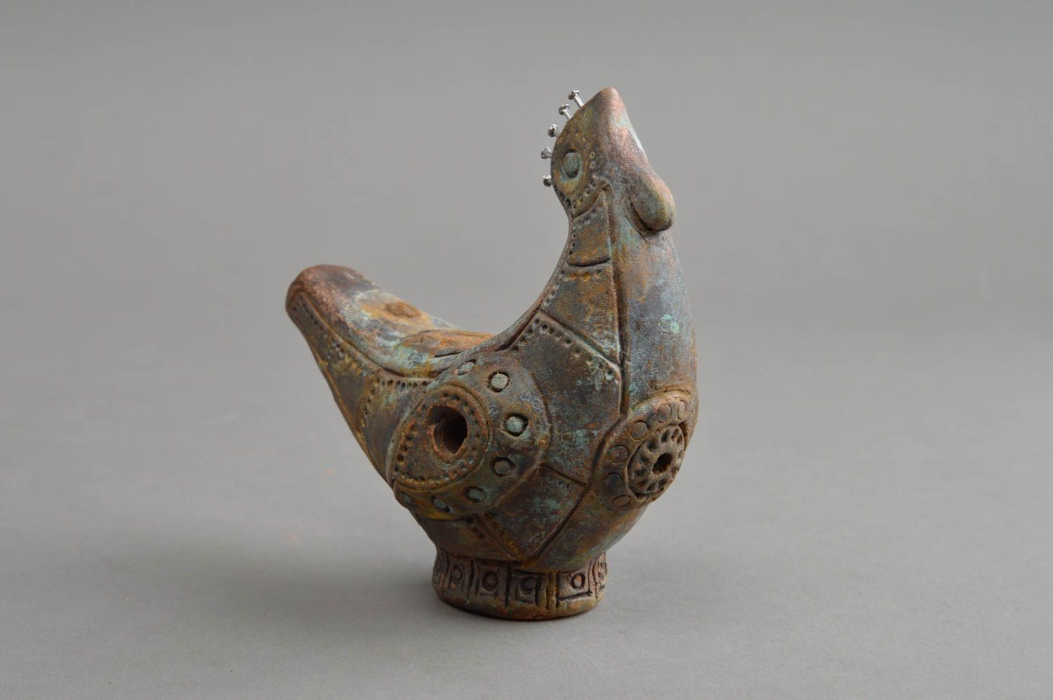 Sifflet en céramique brun jouet en forme d'oiseau fait main original populaire photo 2