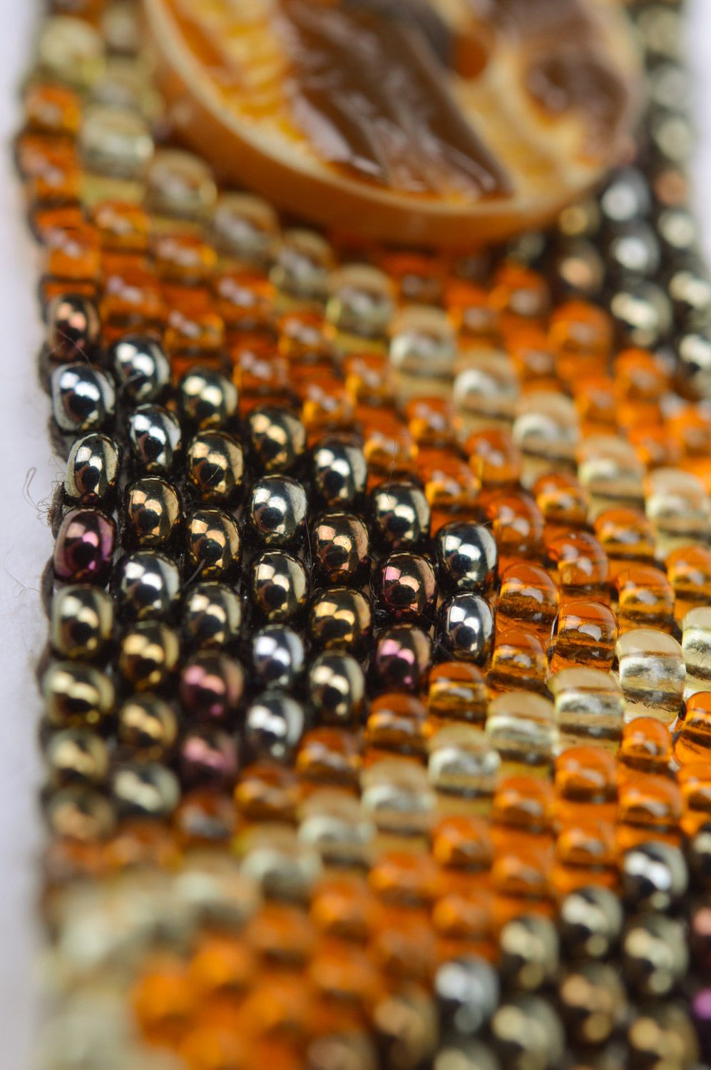 Beaded handmade woven bracelet with large button Geometric Snake photo 4