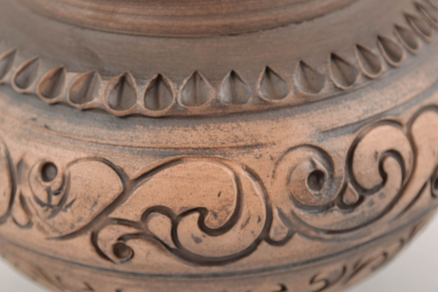 Designer ethnic ceramic pot with lid for baking handmade ornamented  photo 4