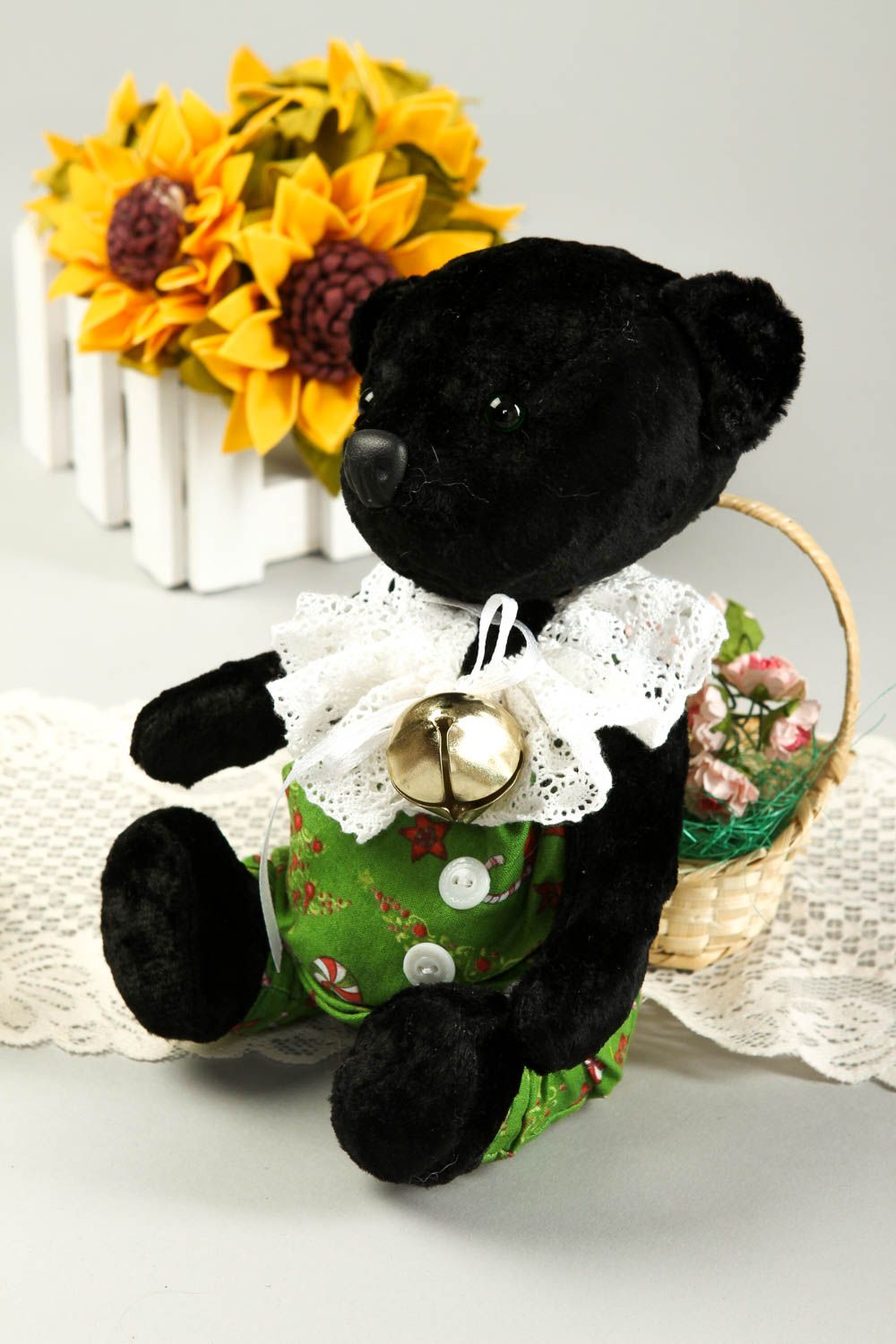 Jouet enfant ourson Peluche faite main noire en combinaison Cadeau original photo 1
