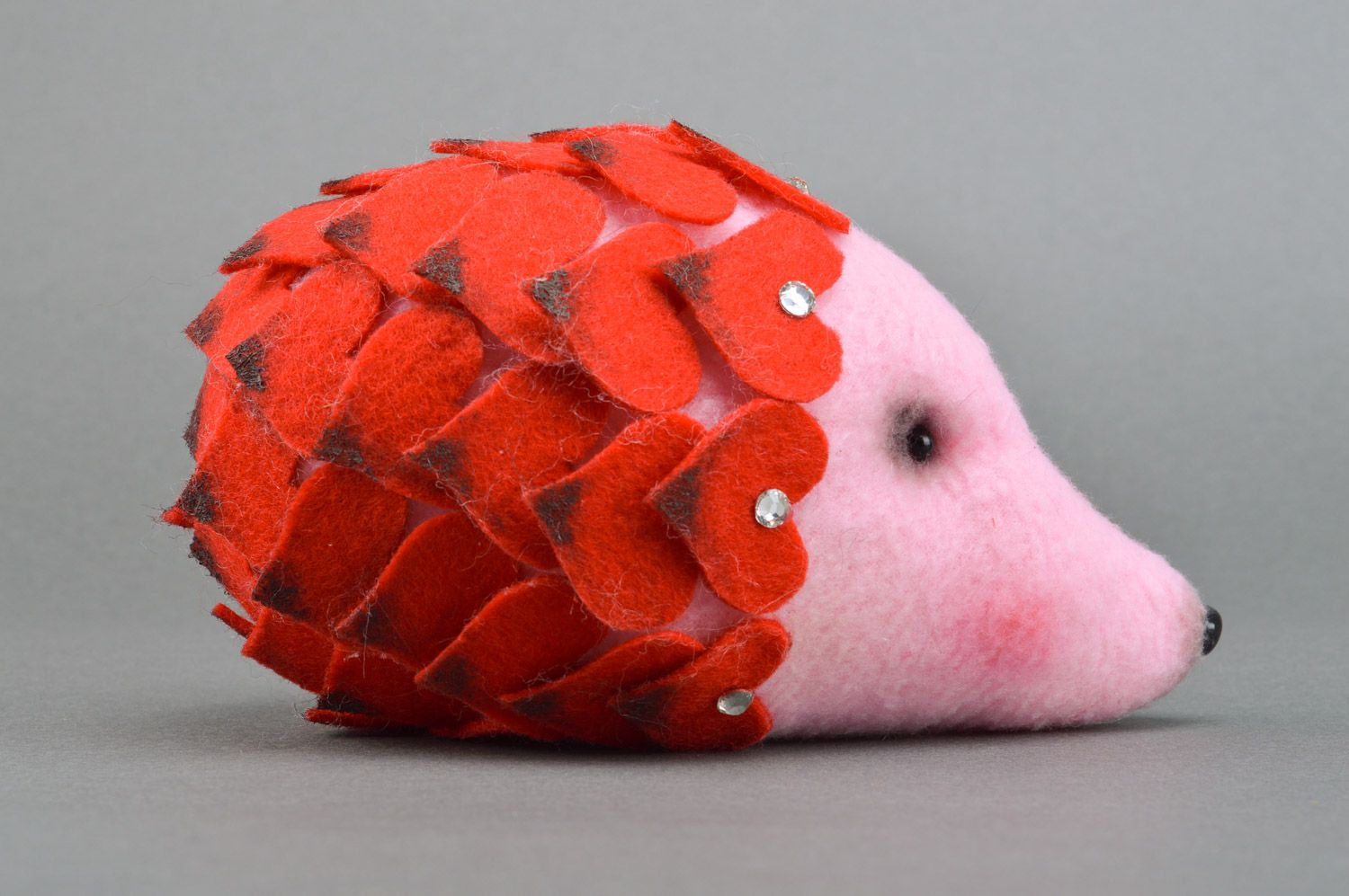 Handmade middle-sized soft toy sewn of pink and red fleece fabric Cute Hedgehog photo 2