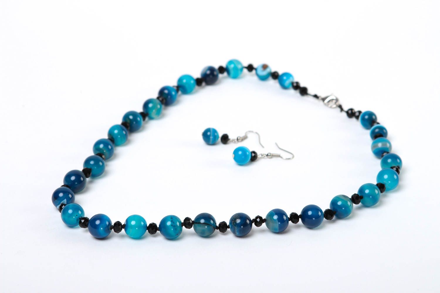 Handmade blue accessories elegant jewelry set cute earrings and necklace photo 2