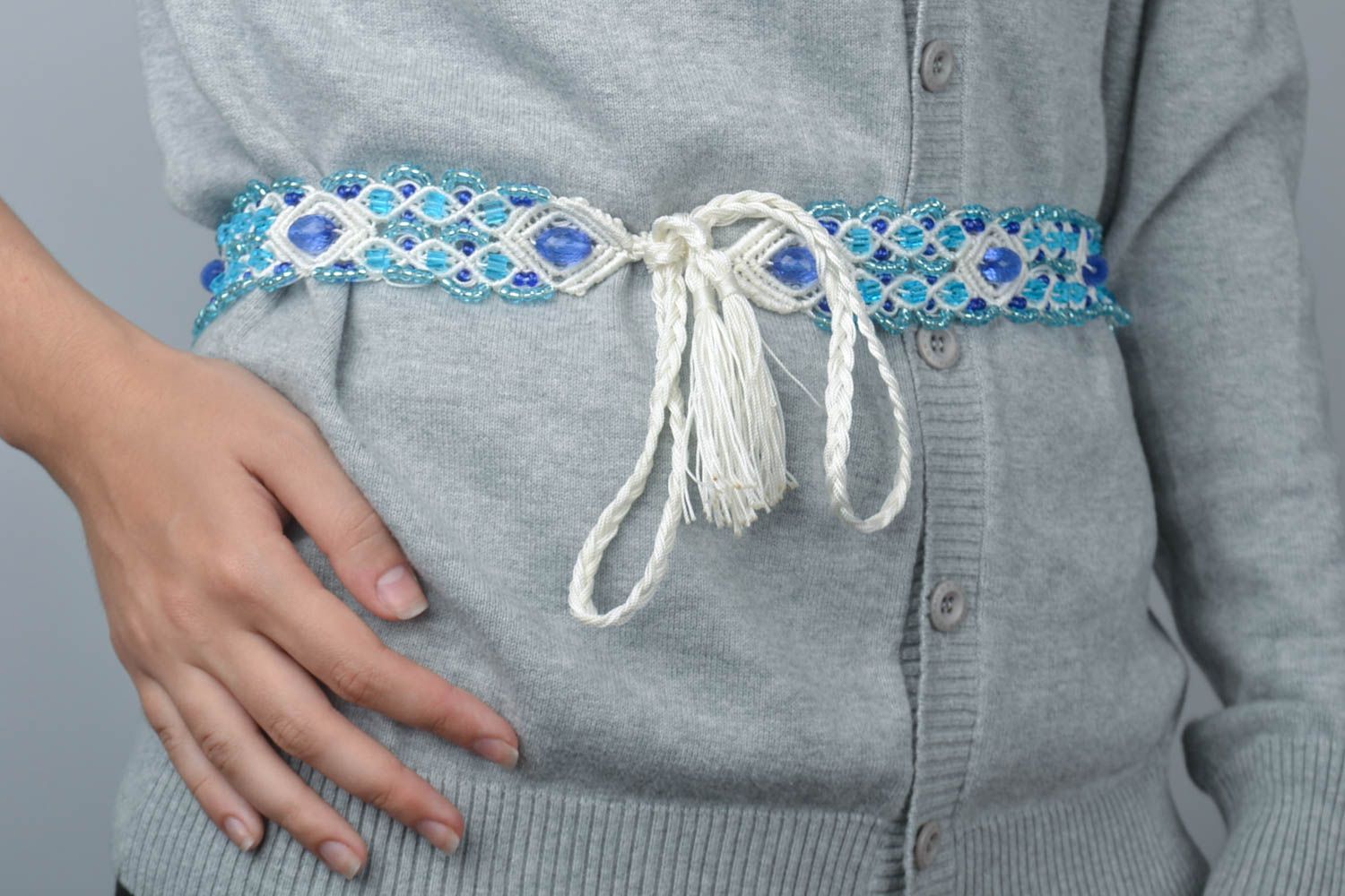 Handmade braided belt macrame woven belt macrame accessories women belt photo 1