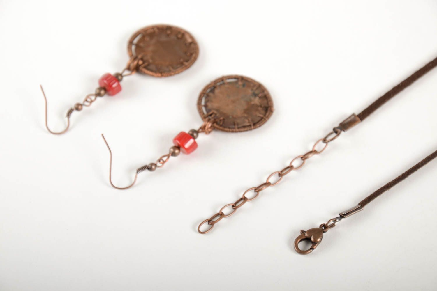 Parure de Bijoux en cuivre faite main wire wrap Collier et boucles d'oreilles photo 3