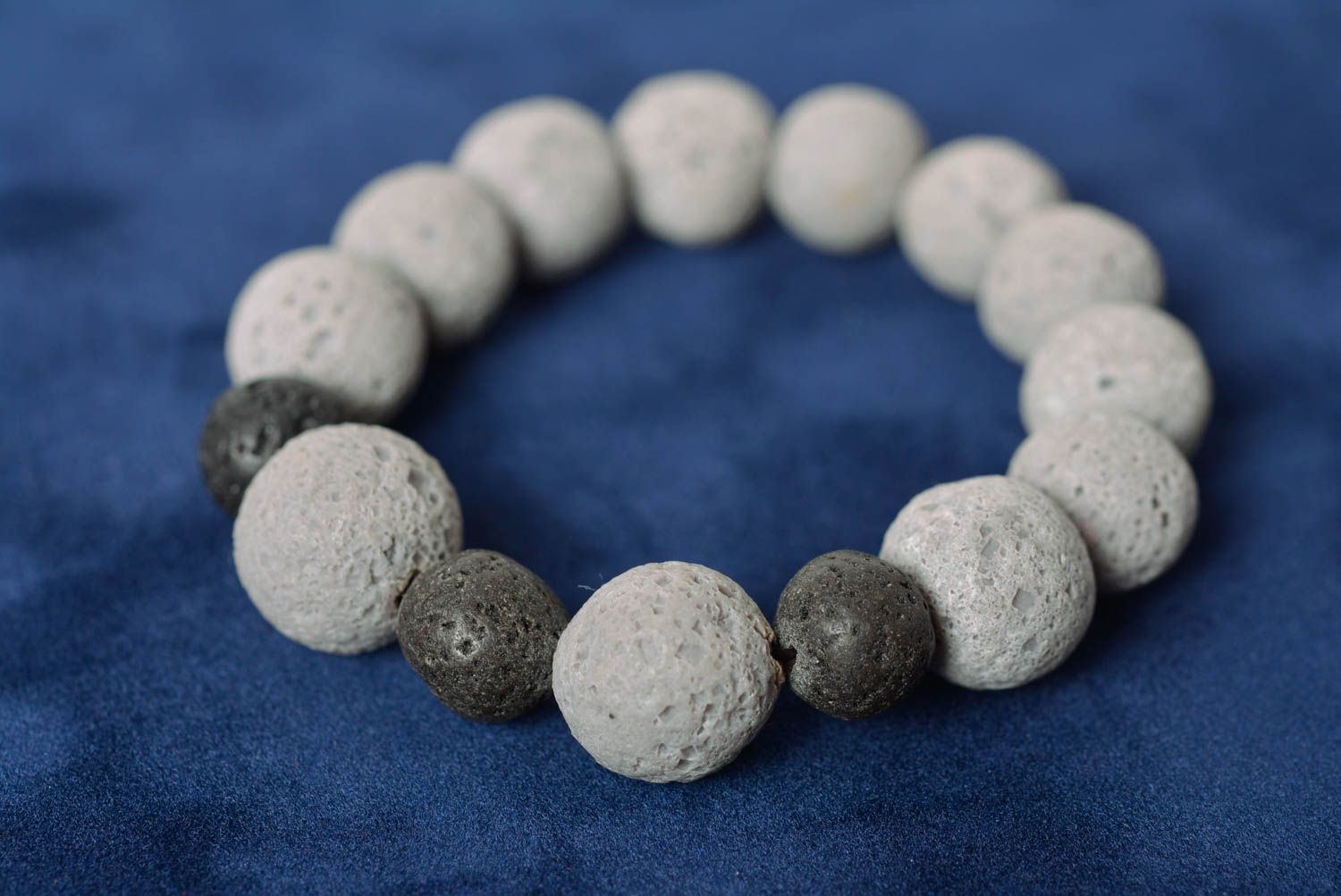 Handmade unusual designer women's wrist bracelet with gray polymer clay beads photo 6