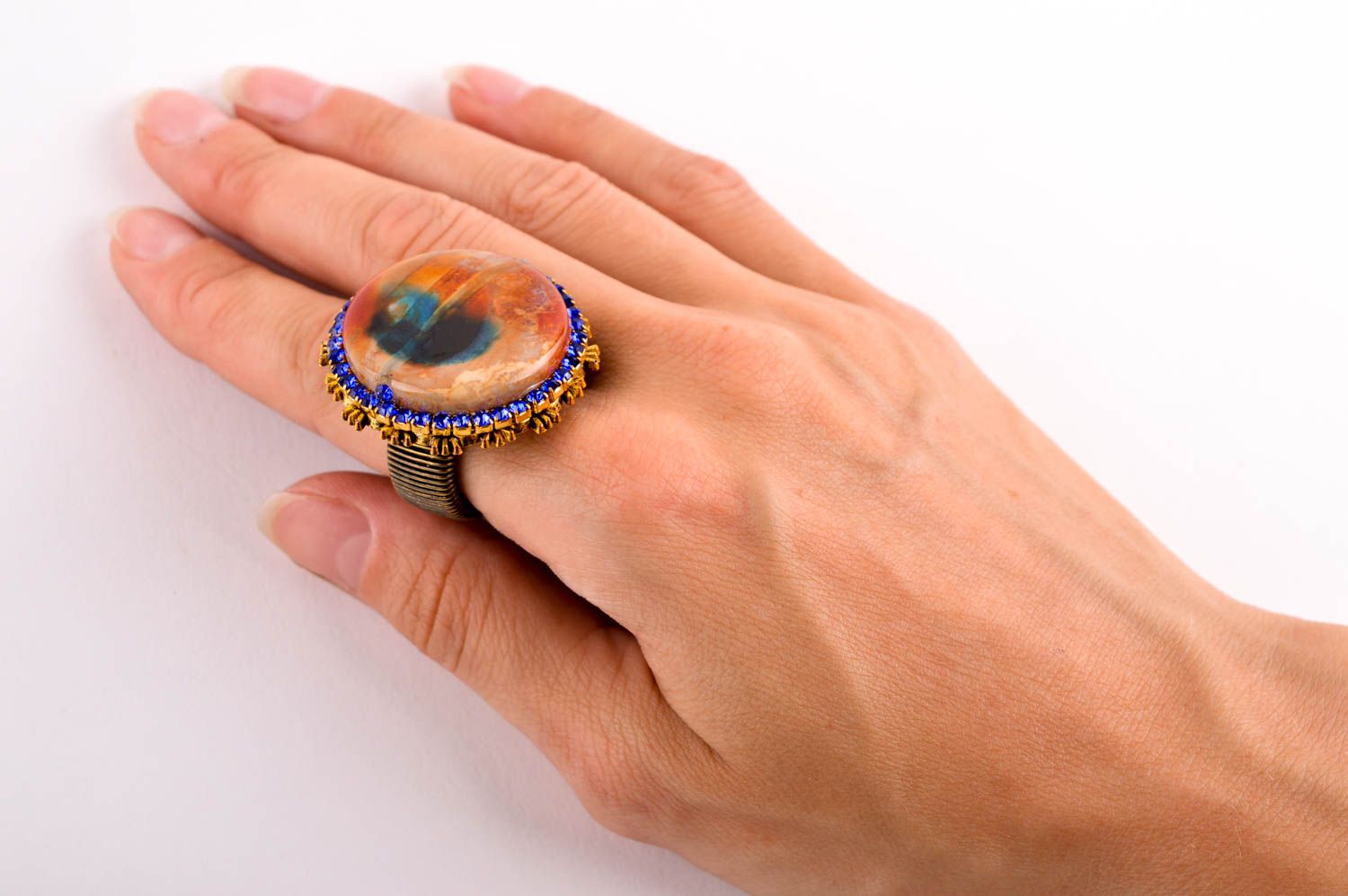 Необычное кольцо хенд мейд красивое кольцо бижутерия с натуральным камнем фото 4