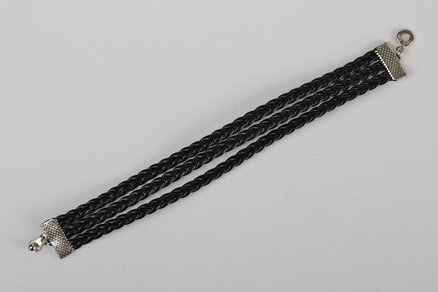 Unusual stylish handmade designer black braided faux leather bracelet photo 5