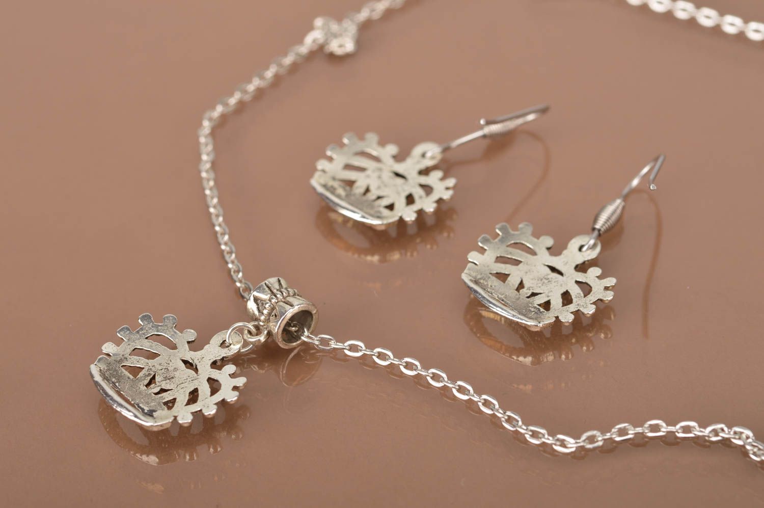 Beautiful jewelry set handmade metal pendant and earrings gifts for her photo 3