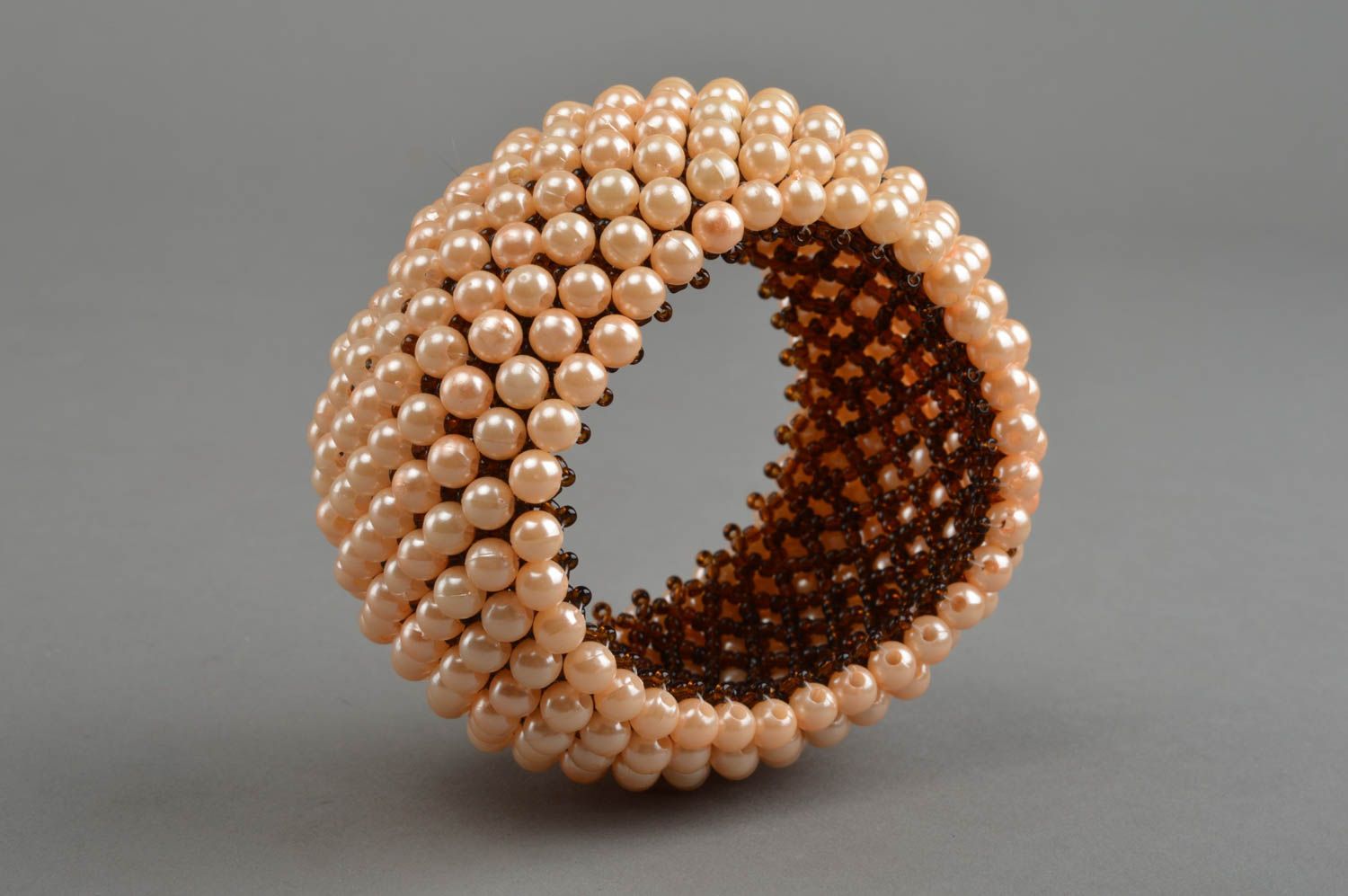 Wide beaded bracelet handmade feminine accessory stylish designer jewelry photo 4