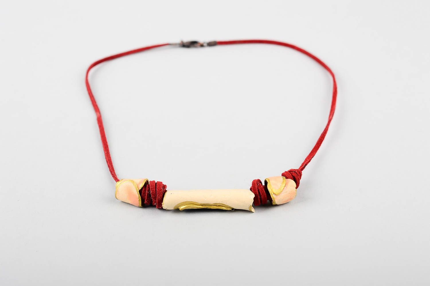 Red handmade ceramic pendant handmade necklace neck accessories for girls photo 2