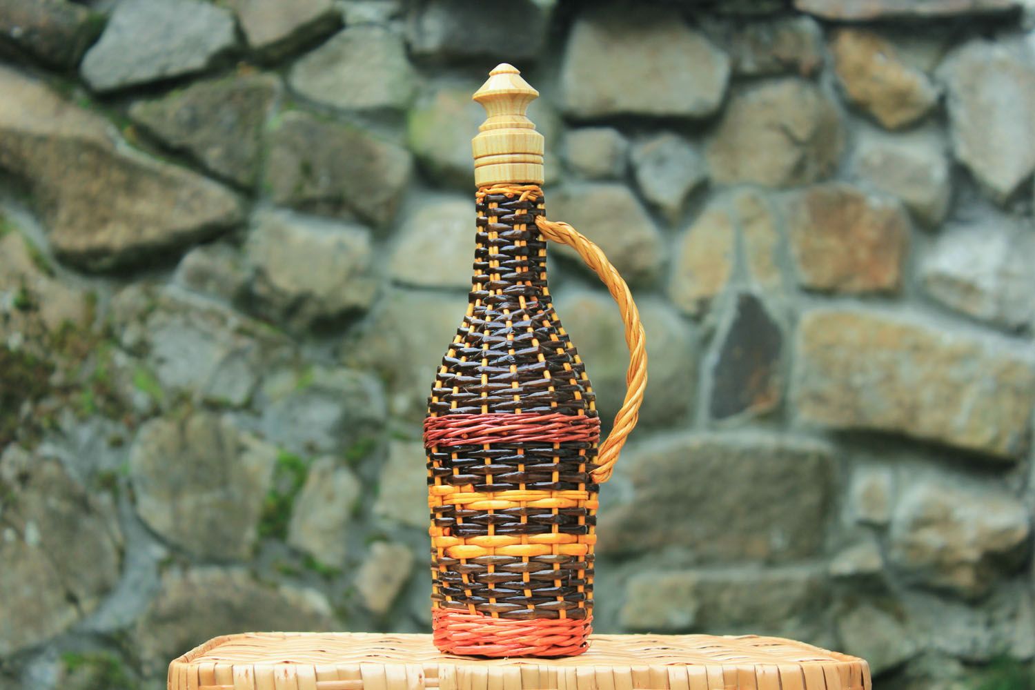 Decorative bottle braided with willow switch photo 1