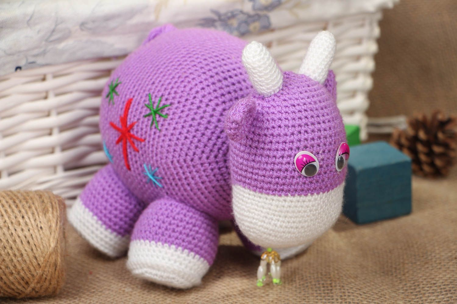 Crochet toy in the shape of purple cow photo 5