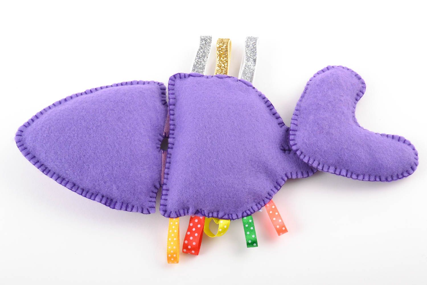Bright violet handmade educational felt toy in the shape of unusual fish photo 4