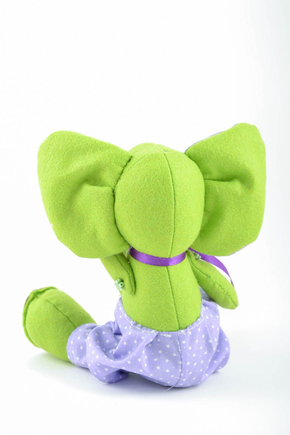 Beautiful small handmade fabric soft toy elephant of lime color photo 5