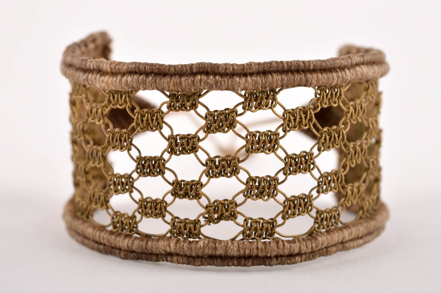 Модный браслет ручной работы плетеный браслет бежевый ажурный браслет из латуни фото 3