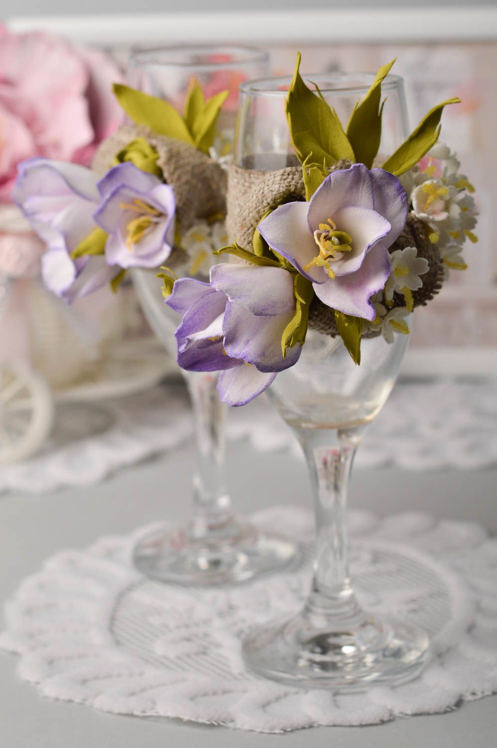 Свадебные бокалы ручной работы свадебные фужеры красивые бокалы с цветами фото 1