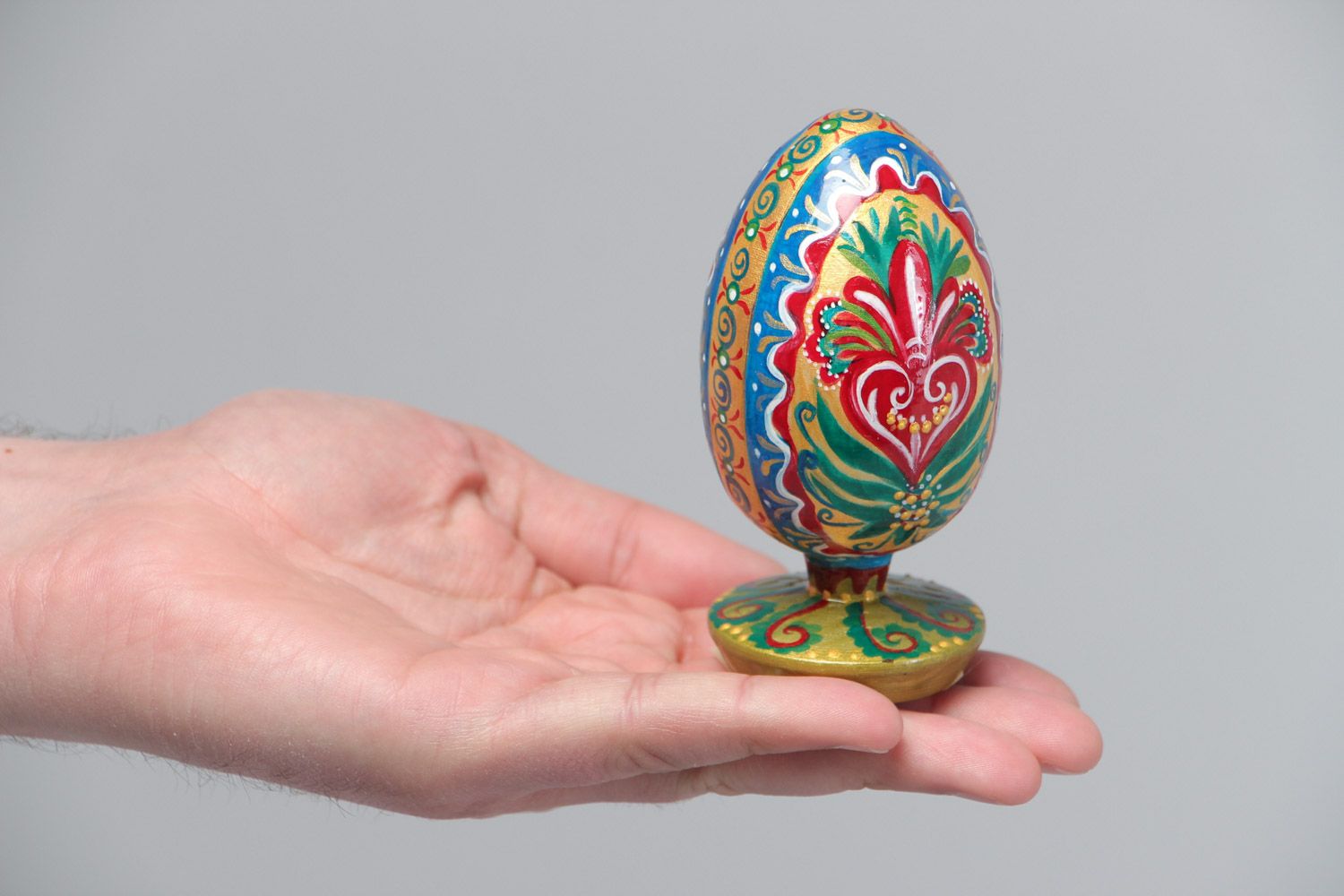 Oeuf de Pâques en bois peint à la main éclatant insolite avec support  photo 5