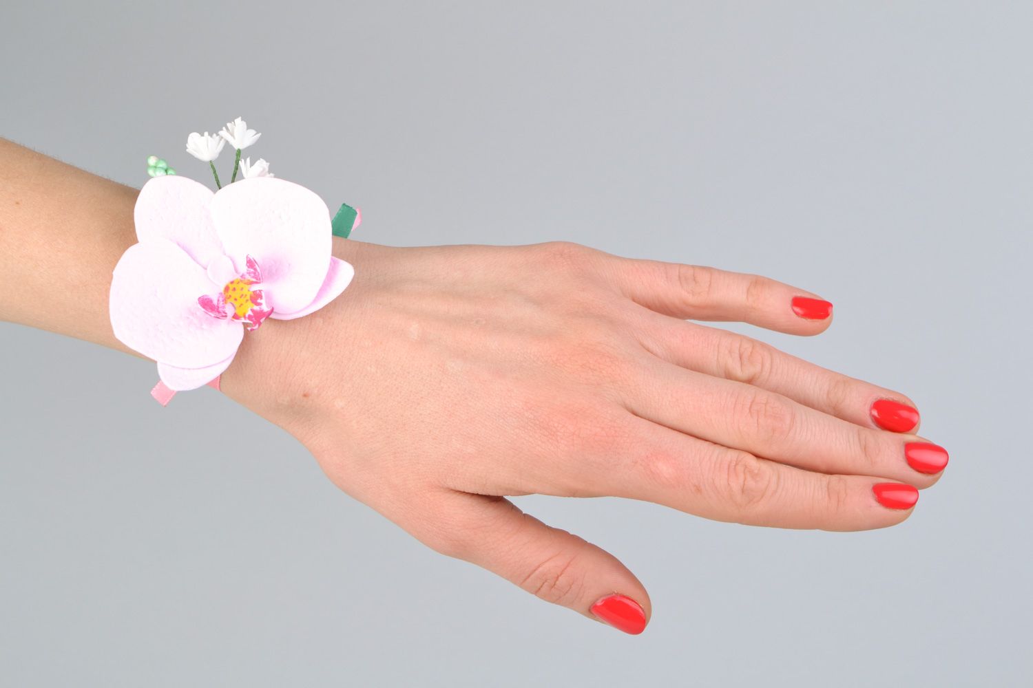 Grand corsage de poignet de mariage avec fleur en foamiran fait main Orchidée  photo 2