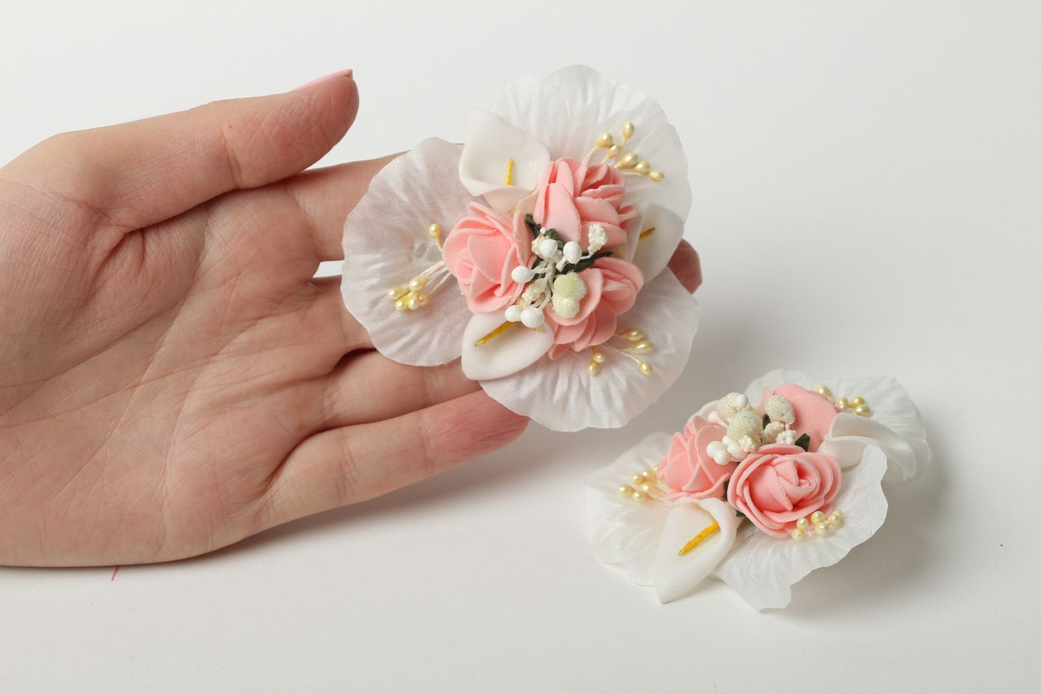 Blumen Haarspangen handgefertigt Haarschmuck Set Geschenk für Frauen 2 Stück foto 5