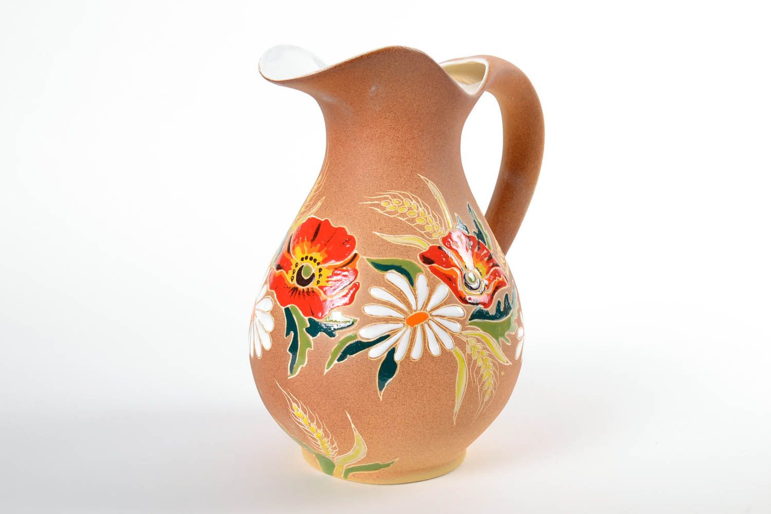 100 oz ceramic handmade water pitcher jug with handle and floral décor 4 lb photo 3