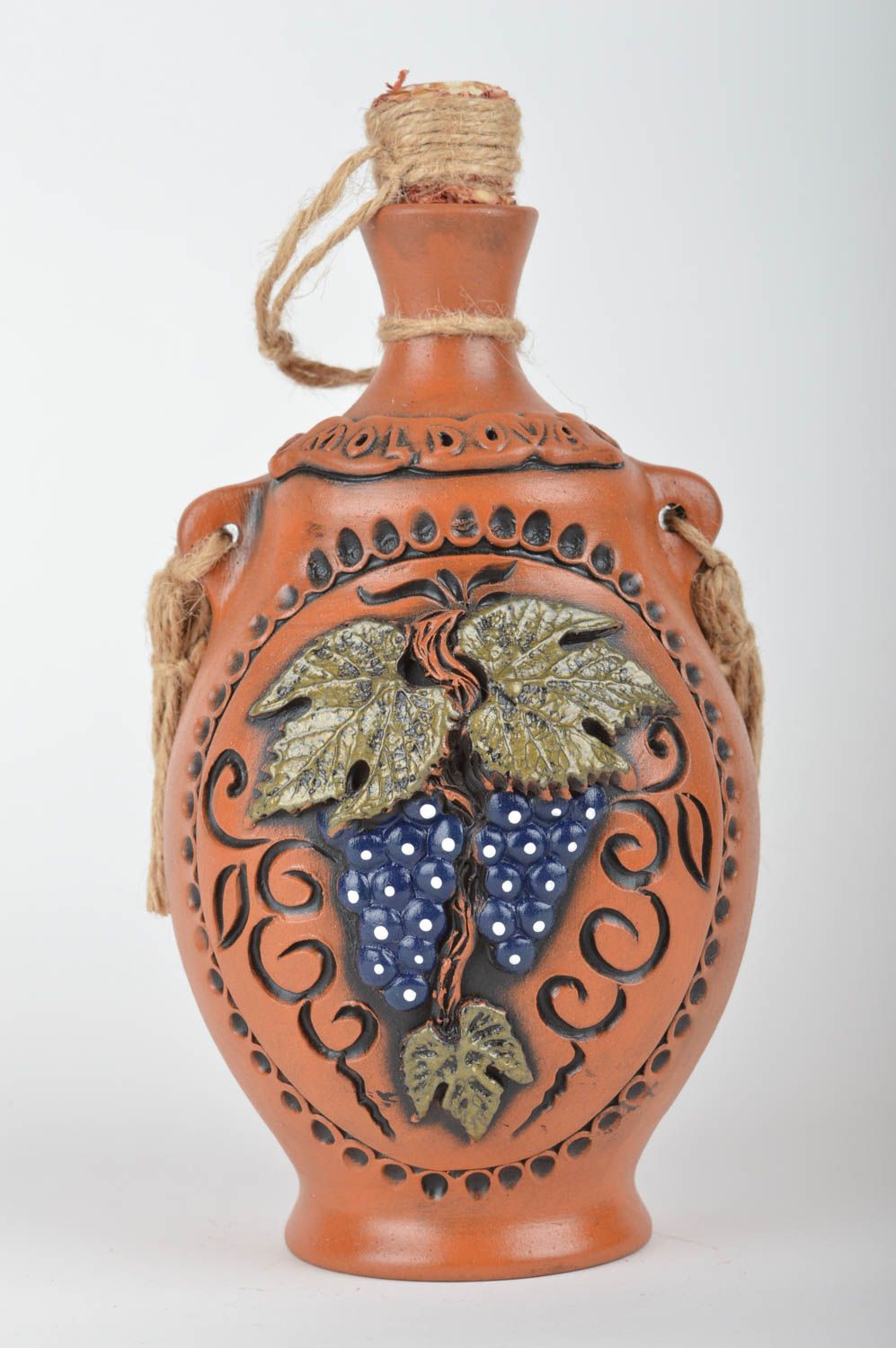 Botella de cerámica hermosa original hecha a mano con borlas para 400 ml foto 2