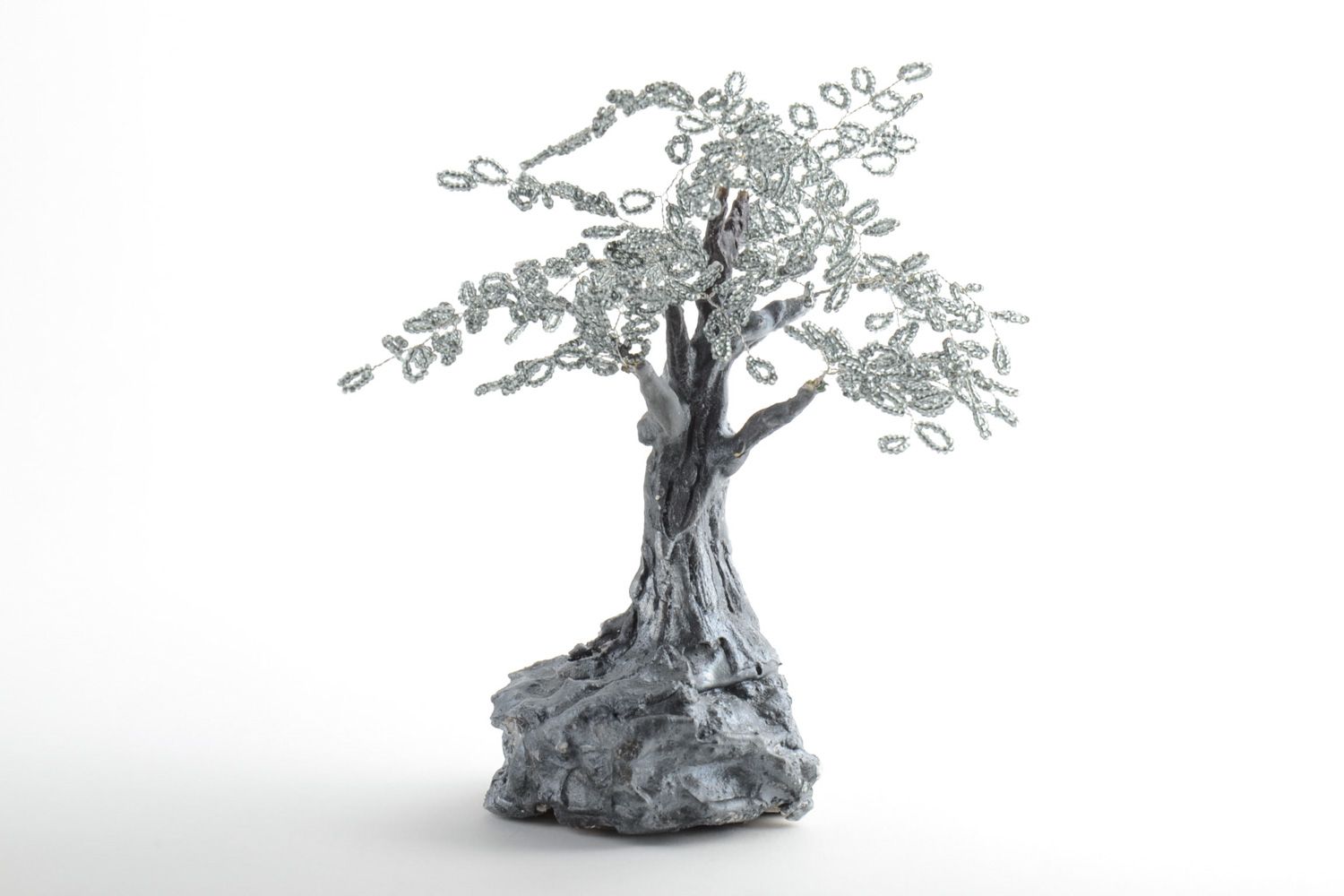 Handgemachter silberner künstlicher Glücksbaum aus Glasperlen für Interieur foto 2