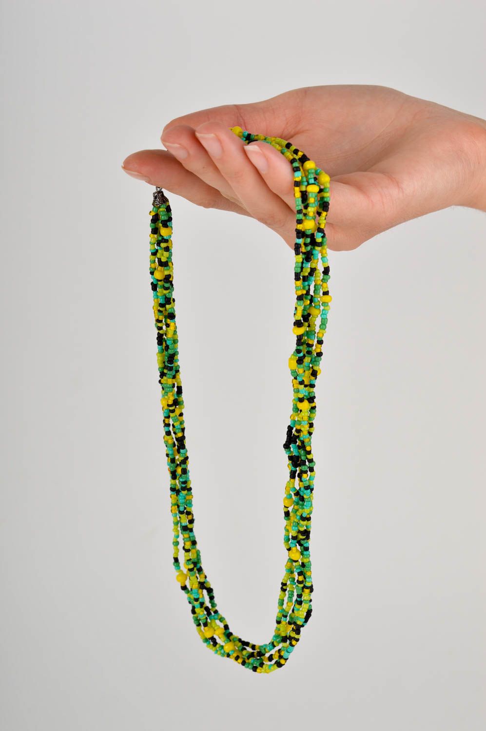 Collier en perles de rocaille Bijou fait main vert long design Cadeau femme photo 5