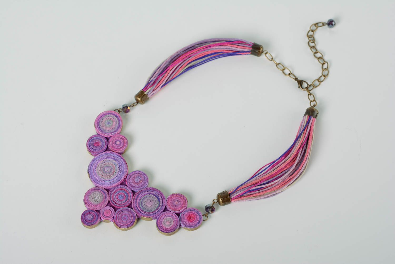 Massive handmade lavender polymer clay necklace with ties photo 2