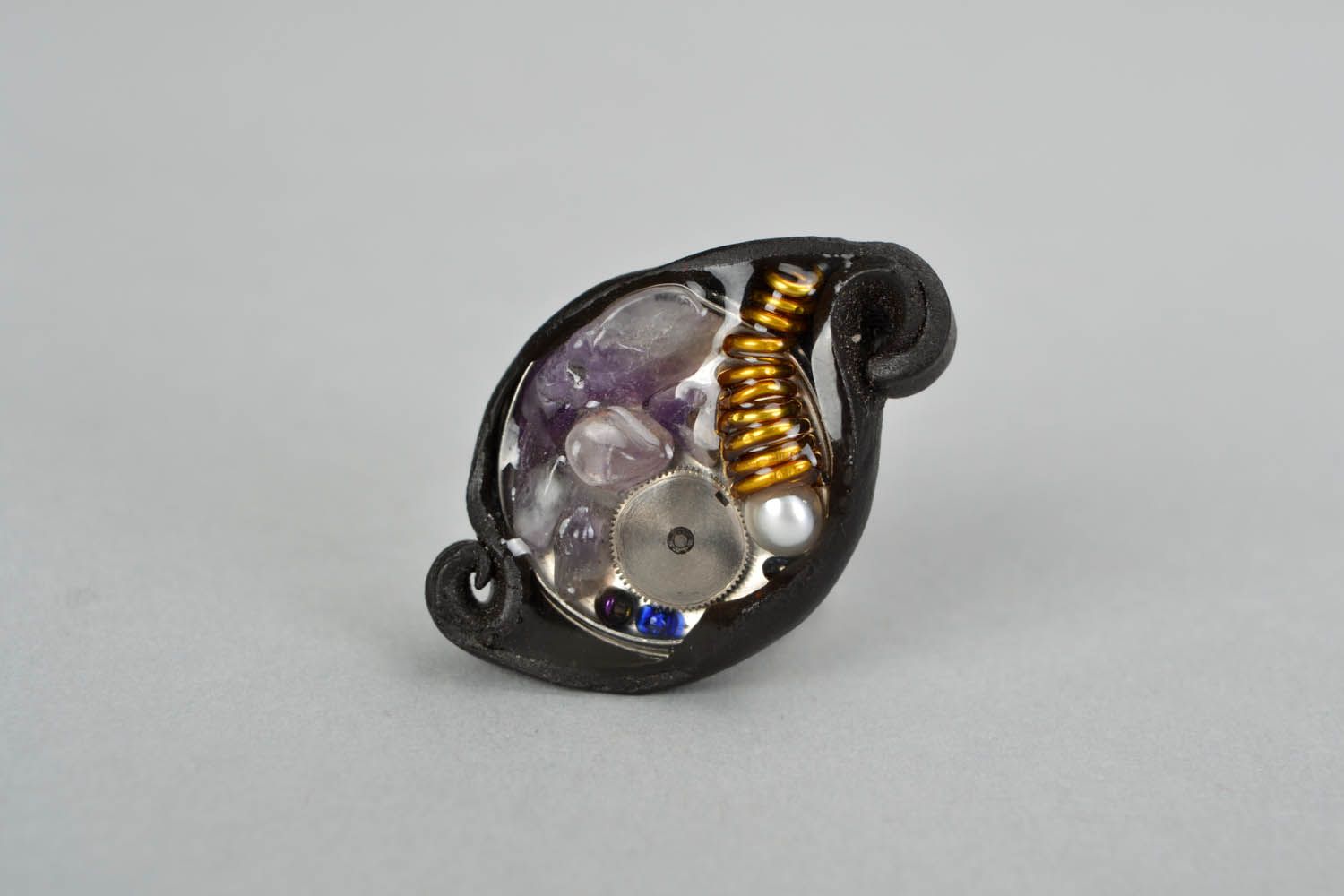 Кольцо из полимерной глины с аметистом Магический перстень фото 4
