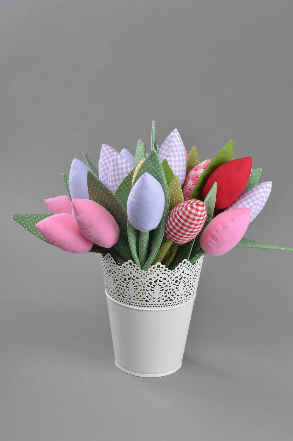 Fleur artificielle en tissu de coton bleue faite main tulipe décorative photo 3