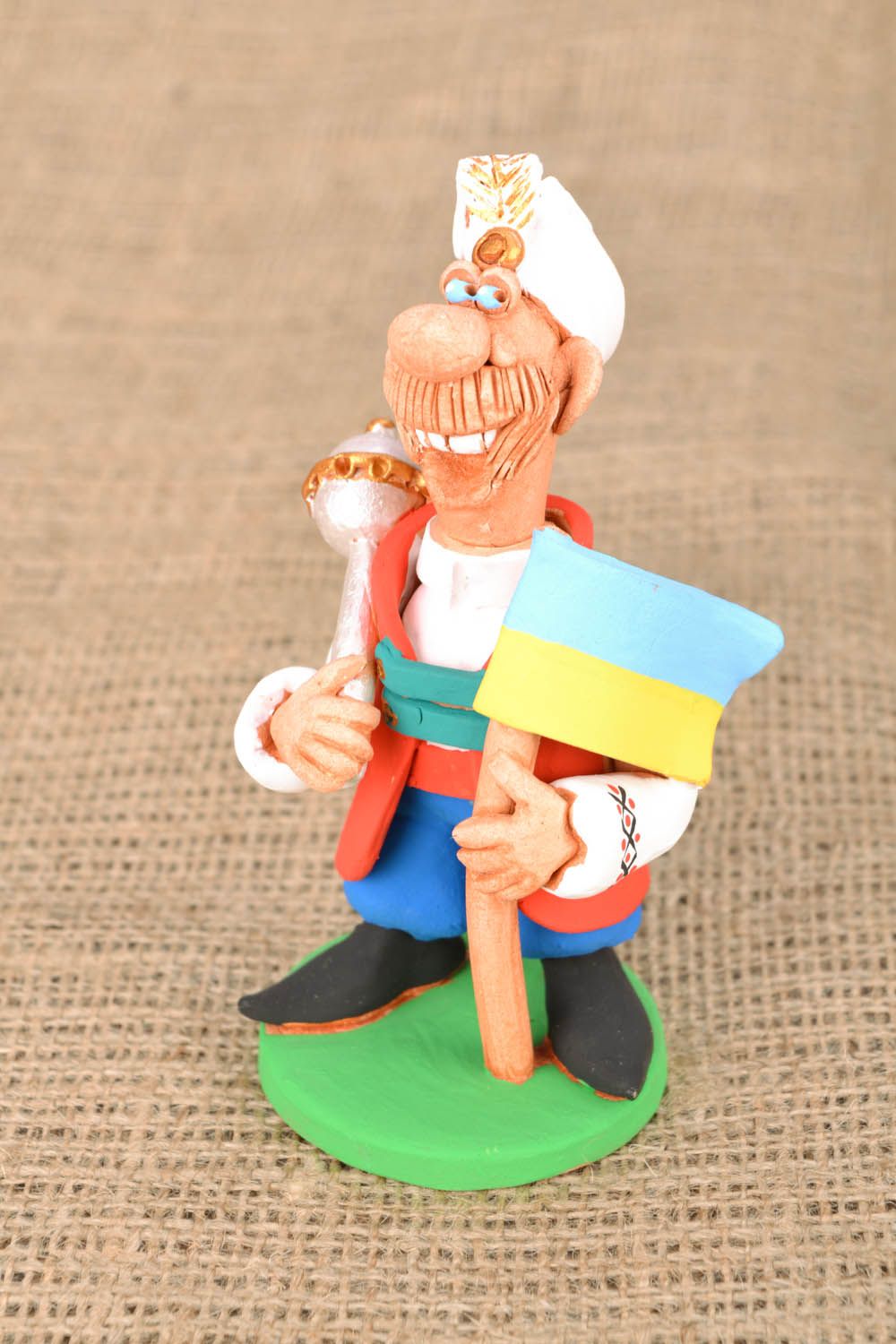 Clay figurine handmade Getman with Mace and Flag photo 1