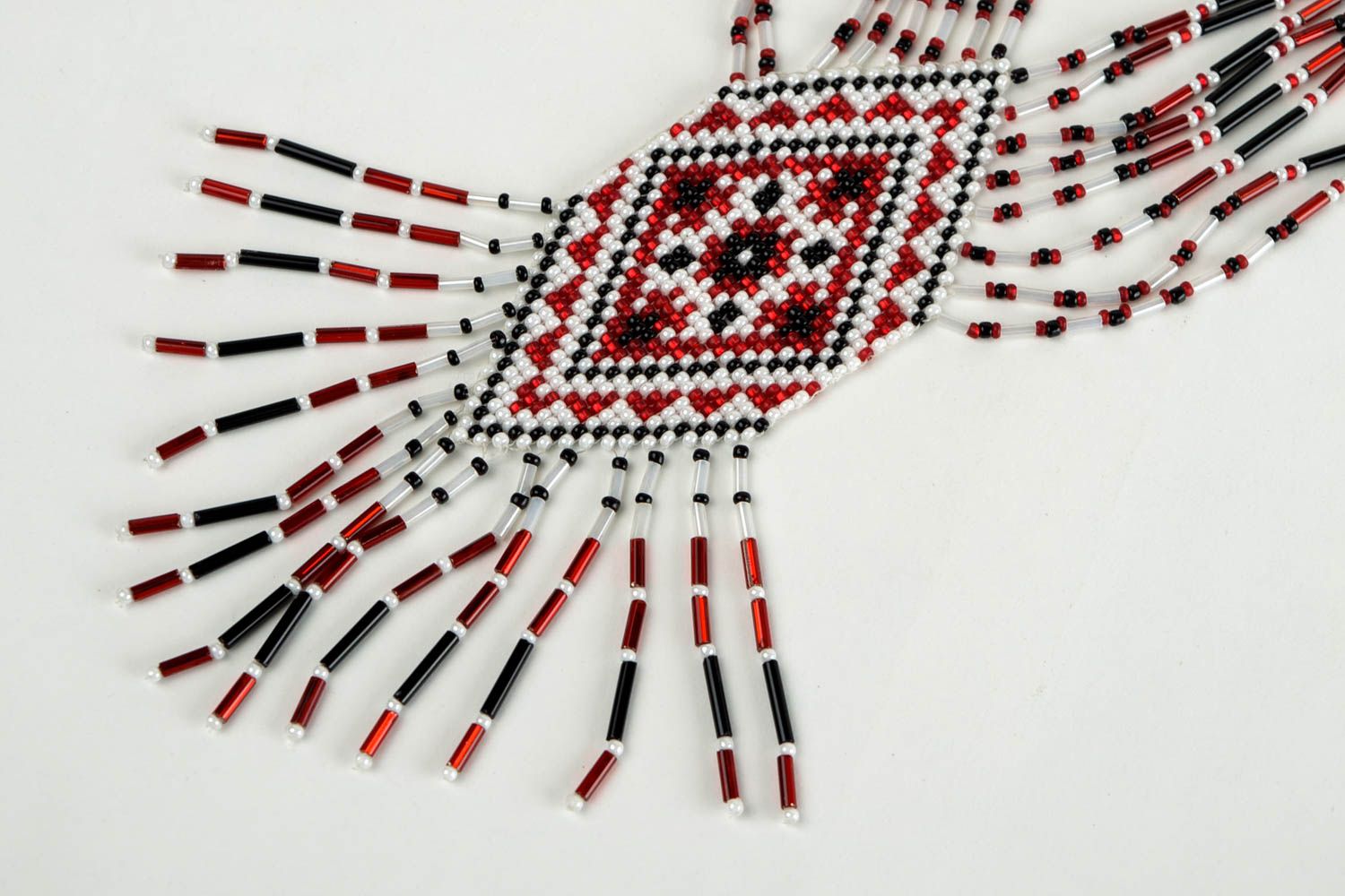Этническое украшение ручной работы гердан из бисера элитная бижутерия длинное фото 3