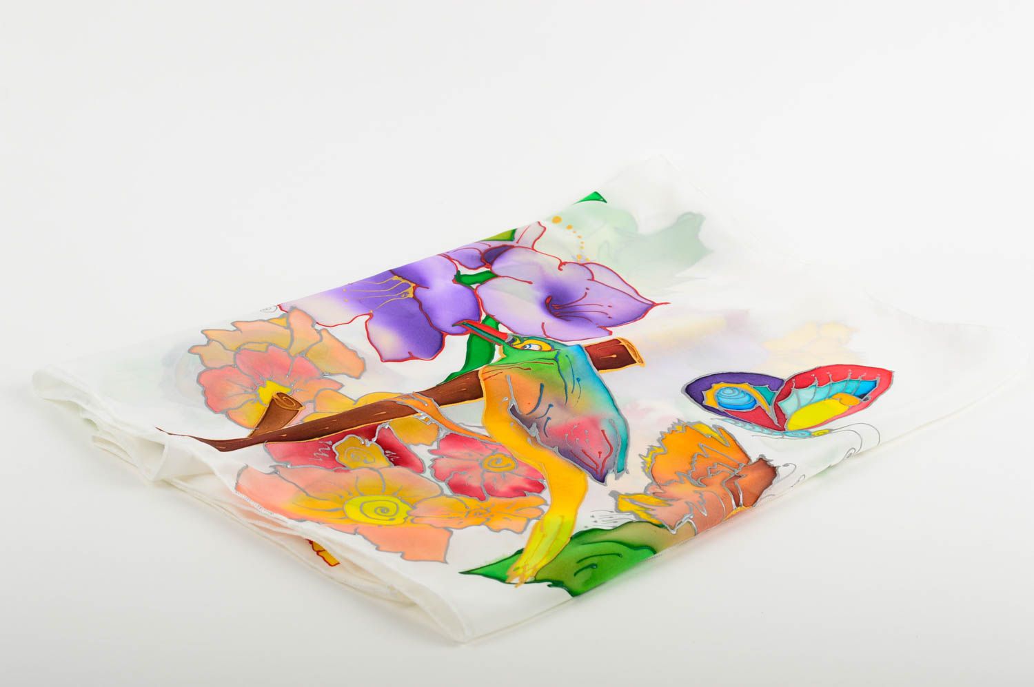 Foulard en mousseline de soie fait main à fleurs multicolores Accessoire femme photo 5