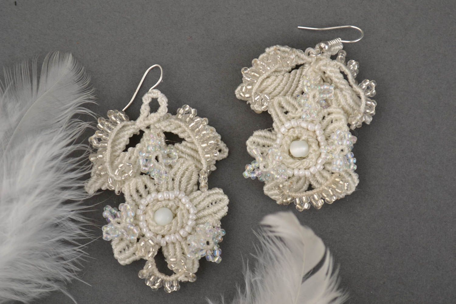 Beautiful handmade woven lace earrings beaded earrings design cool jewelry photo 1